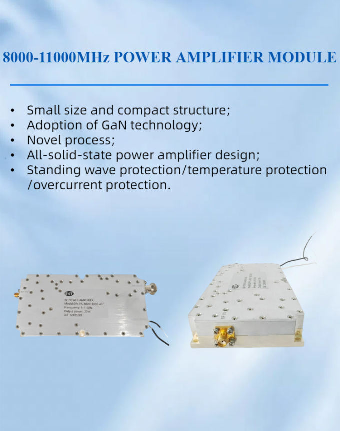X-Band 8000-11000MHz 20W Wideband Amplifier Microwave RF Power Amplifier for Satellite Communications 0