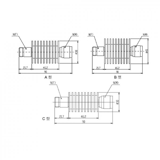 25 W TNC Attenuator DC-18 GHz SMA RF Attenuators N Type 1